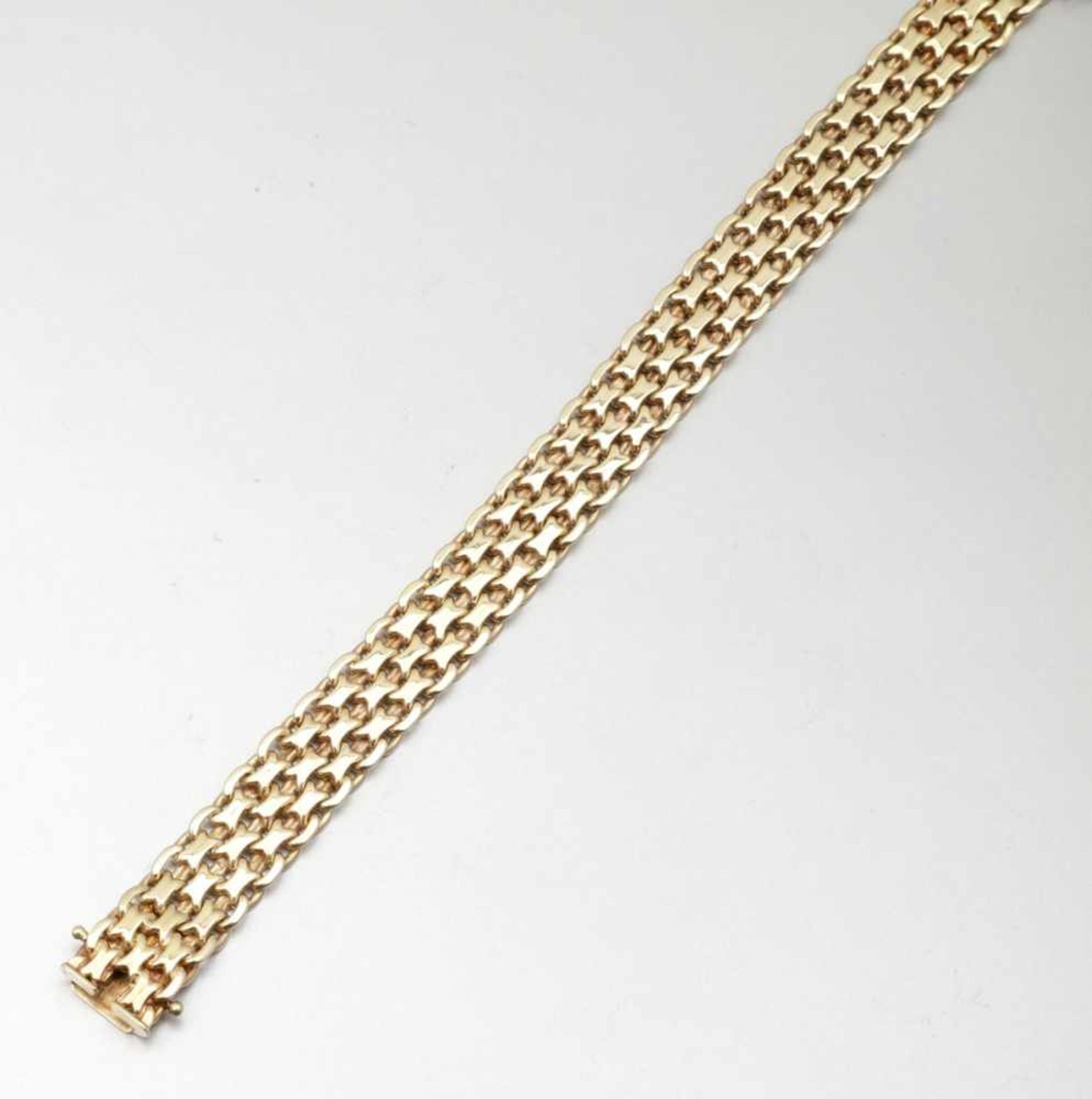 Goldenes Gliederarmband585/- Gelbgold, gestempelt. Gewicht: 39g. L. 18cm. B. 1,2cm. Kastenschließe - Bild 2 aus 2