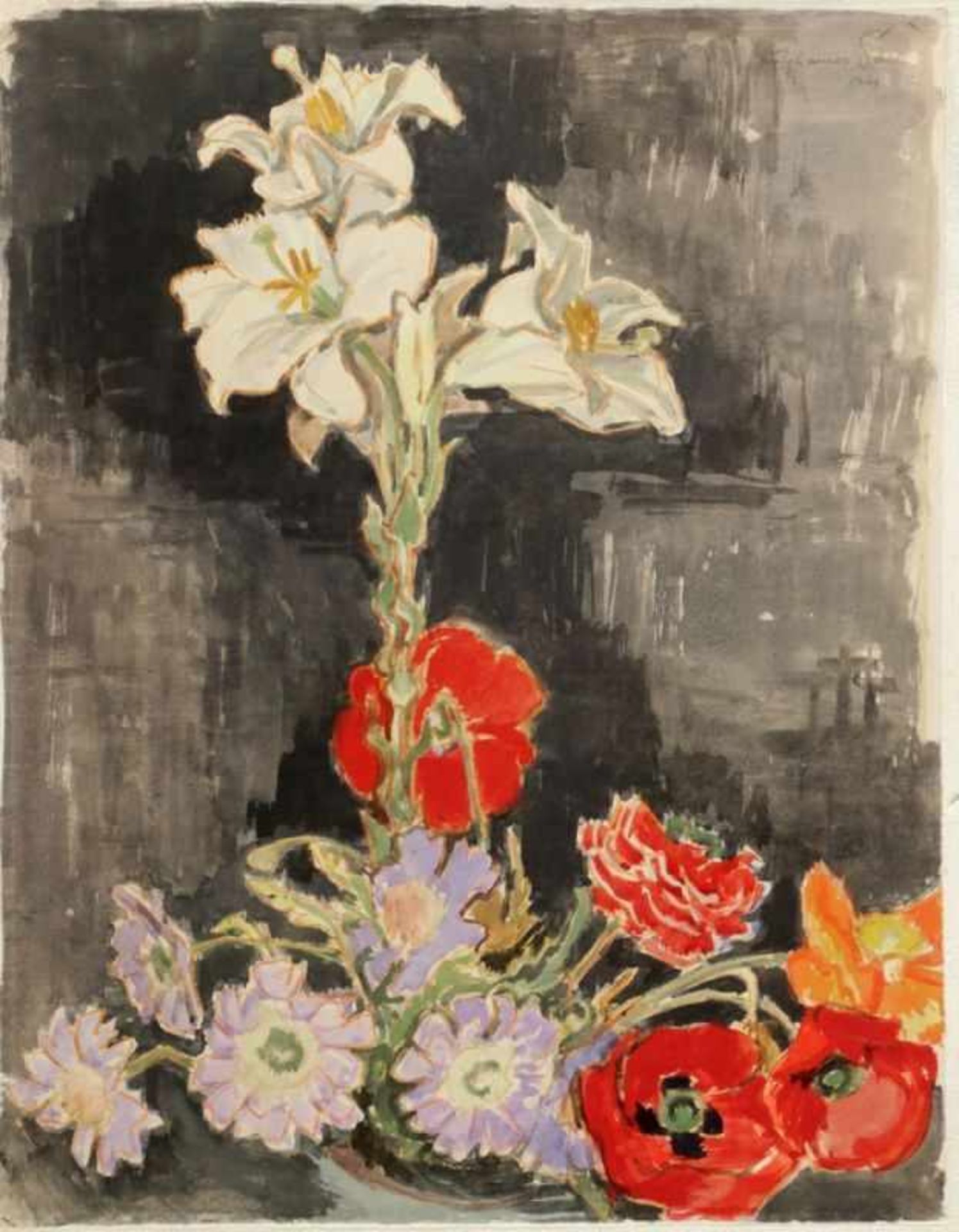 Johannes Sass1897 Magdeburg - 1972 Hannover - Blumenstillleben - Aquarell/Papier. 61,5 x 48 cm.