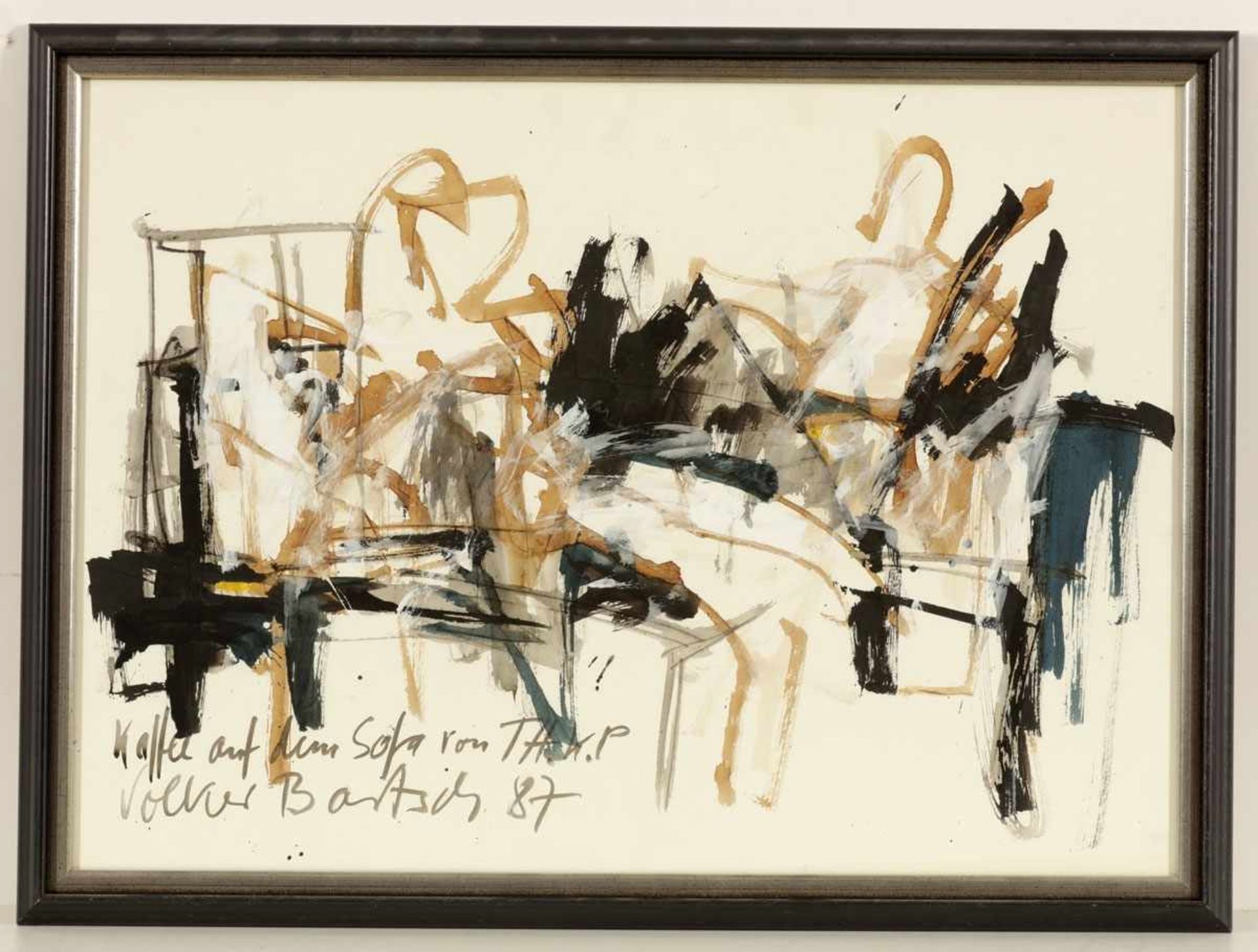 Volker Bartsch1953 Goslar - "Kaffee auf dem Sofa von TH.K.P." - Tusche und Aquarell/Papier. 49,5 x - Image 2 of 2