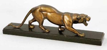 Künstler des 20. Jahrhunderts- Fauchender Panther - Bronze. Goldbraun patiniert. H. 17,5 cm. Auf dem