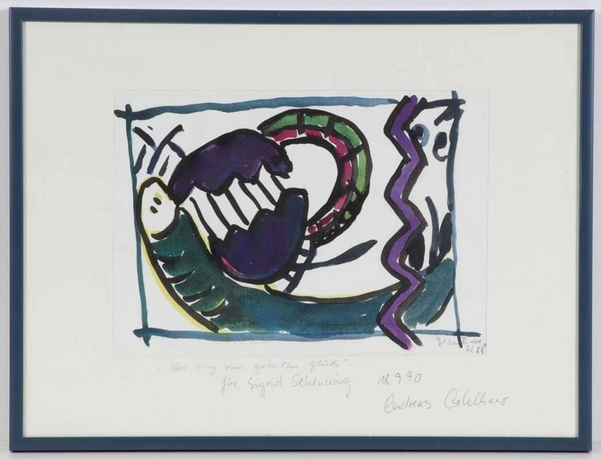 Andreas Gehlhaar1960 Gelsenkirchen - "Der Weg zum geteilten Glück" - Aquarell/Papier. 18,6 x 26,5 cm