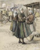 Vierthaler, Hans Vitus(München 1910 - gef. 1942 Russland) - Viktualienmarkt - Farbkreiden weiß