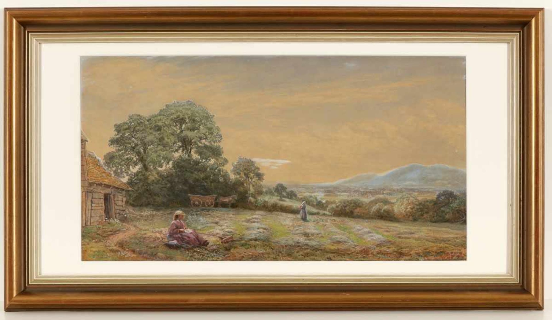 Jean-Baptiste Brunel- Junge Frau in Landschaft - Mischtechnik/Papier. 34 x 64 cm ( - Bild 2 aus 2