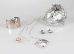 LAPPONIA-Set:Halskette, Armspange, Paar Ohrclips und Ring in Silber Fa. Lapponia, Björn Weckström,