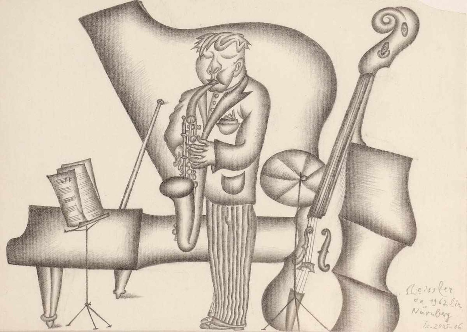 Arnold Leissler d. J.1939 Hannover - 2014 Hannover - "Kontrabassist / Saxophonist" - Graphit/ - Image 3 of 3