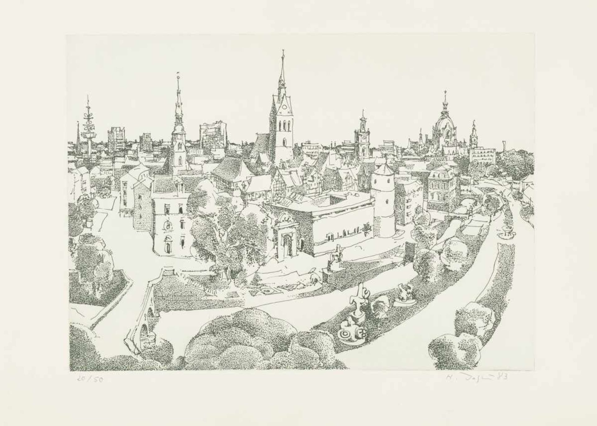 Hanns Jatzlau1926 Liegnitz - Am Hohen Ufer in Hannover - Radierung/Papier. 20/50. 28,2 x 39 cm, 39,3