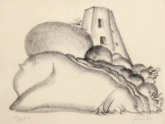 Arnold Leissler d. J.1939 Hannover - 2014 Hannover - "Rocca d'orcia" - Kohle/Papier auf Karton. 30 x