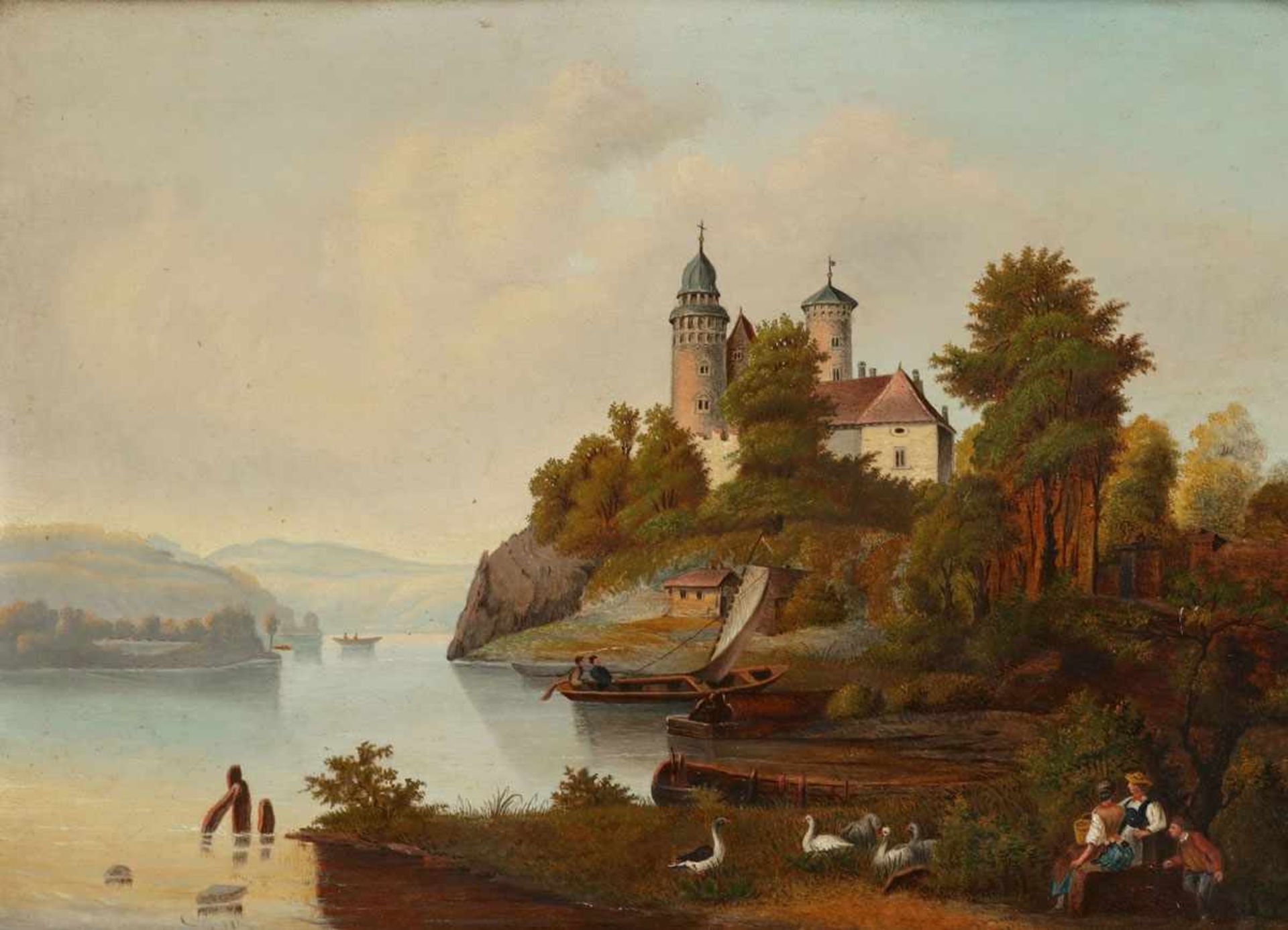 E. GöhnerKünstler des 19. Jahrhunderts - Partie am See - Öl/Metall. 36 x 50,2 cm. Sign. und dat.