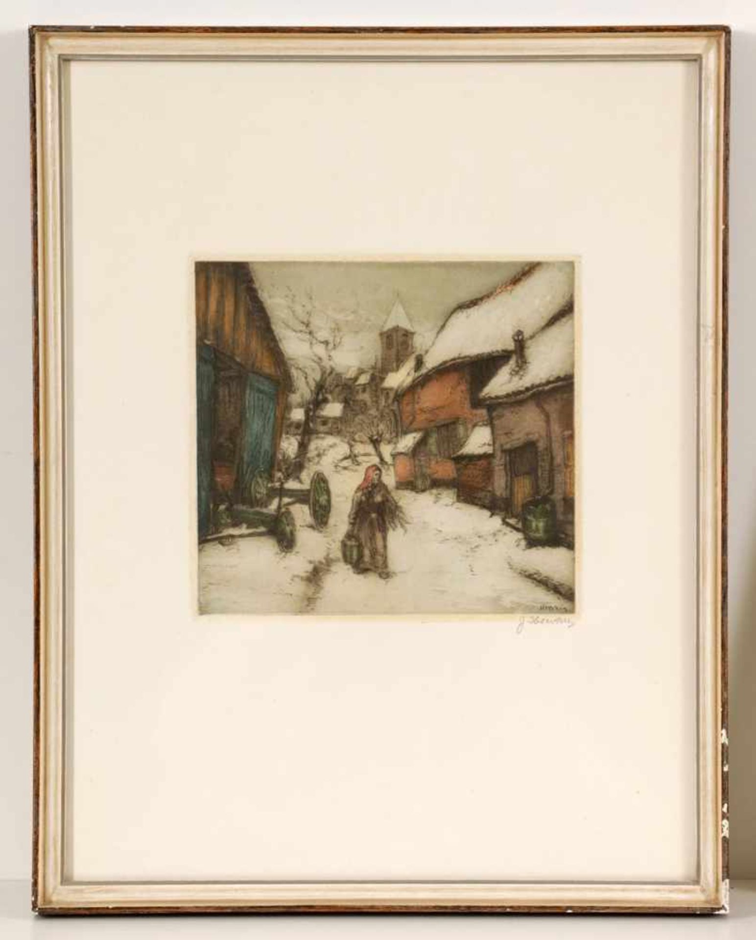 Jacques Hervens1890 - 1928 - Dorfstraße - Farbradierung/Papier. 18 x 19 cm, 39,8 x 30,8 cm. Sign. r. - Bild 2 aus 2