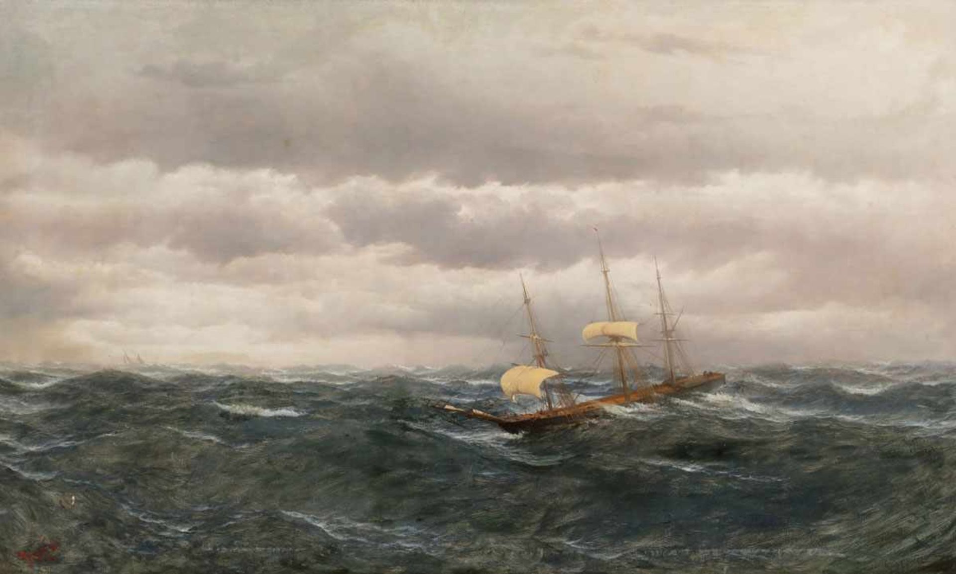 David James1853 - 1904 - Dreimaster in stürmischer See - Öl/Lwd. 77 x 127 cm. Sign. und dat. l.