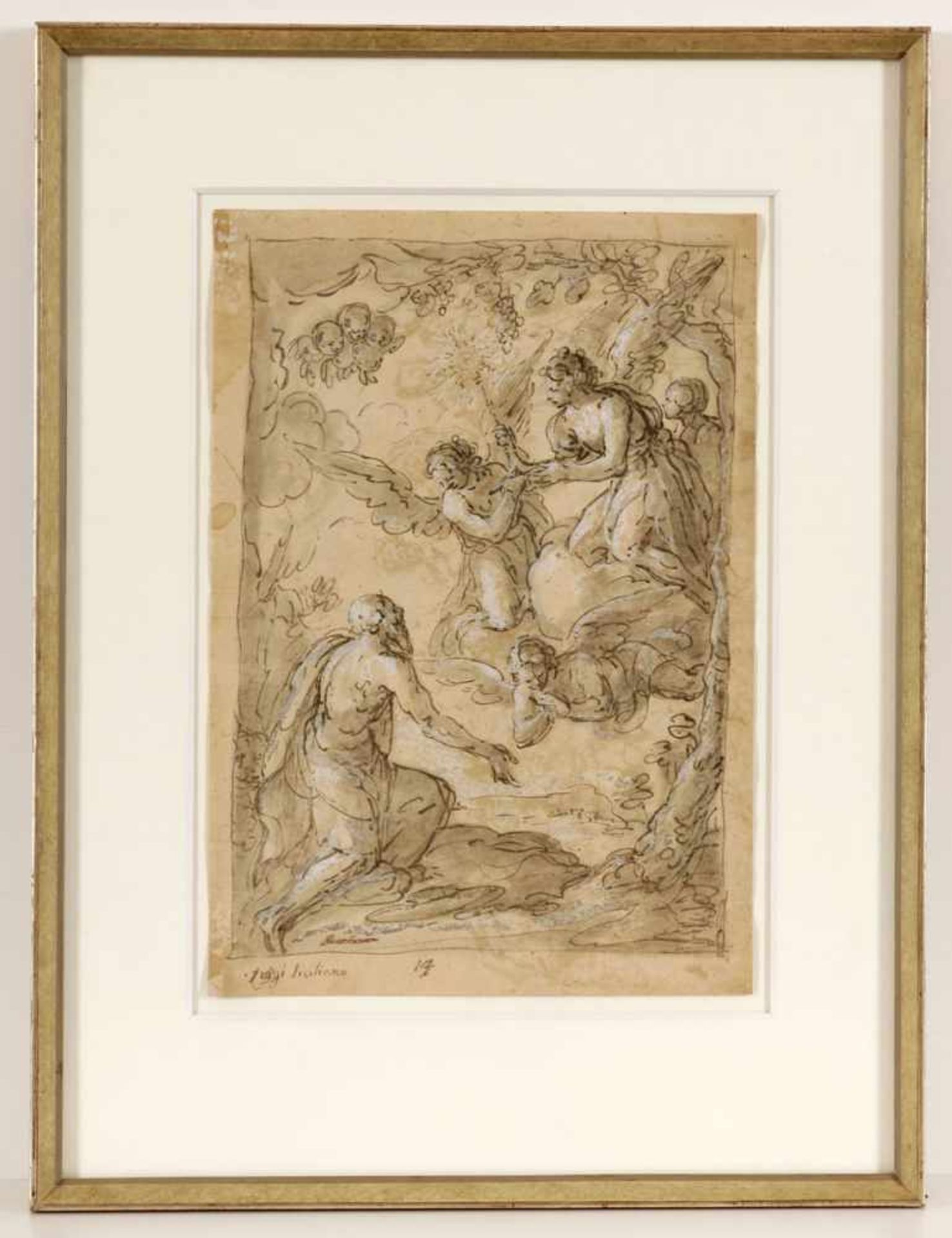 Luigi Rodriguez1570 Messina - 1609 Neapel - Erleuchtungsszene - Tusche, laviert weißgehöht/Papier. - Bild 2 aus 2