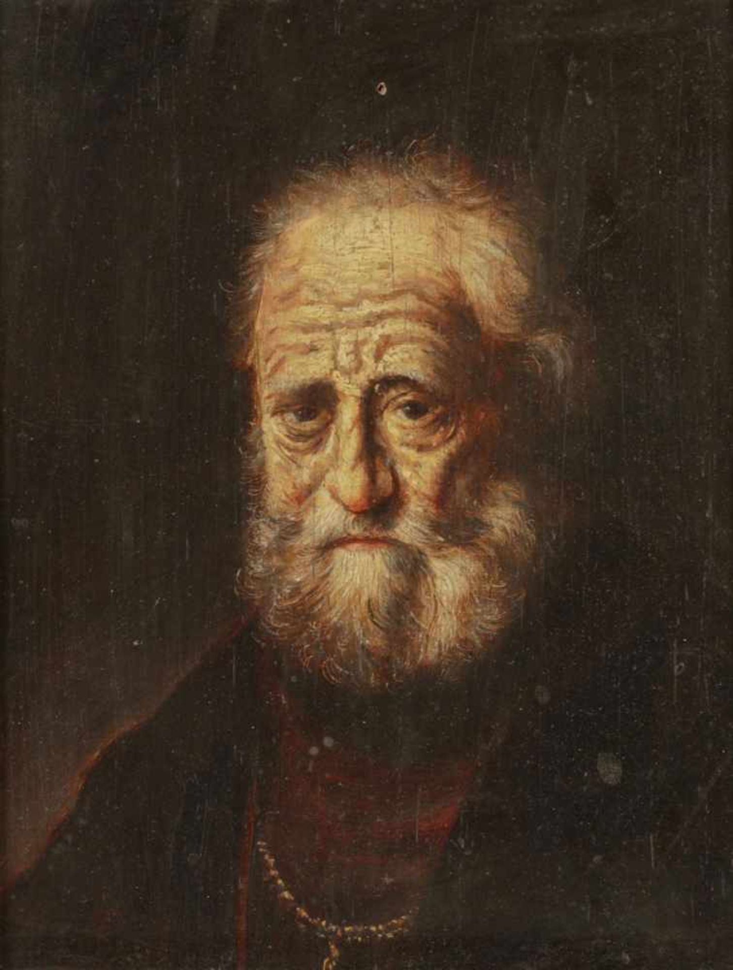 Künstler des 18. Jahrhunderts- Porträt eines alten Adligen - Öl/Holz. 18 x 14,5 cm. Rahmen. -
