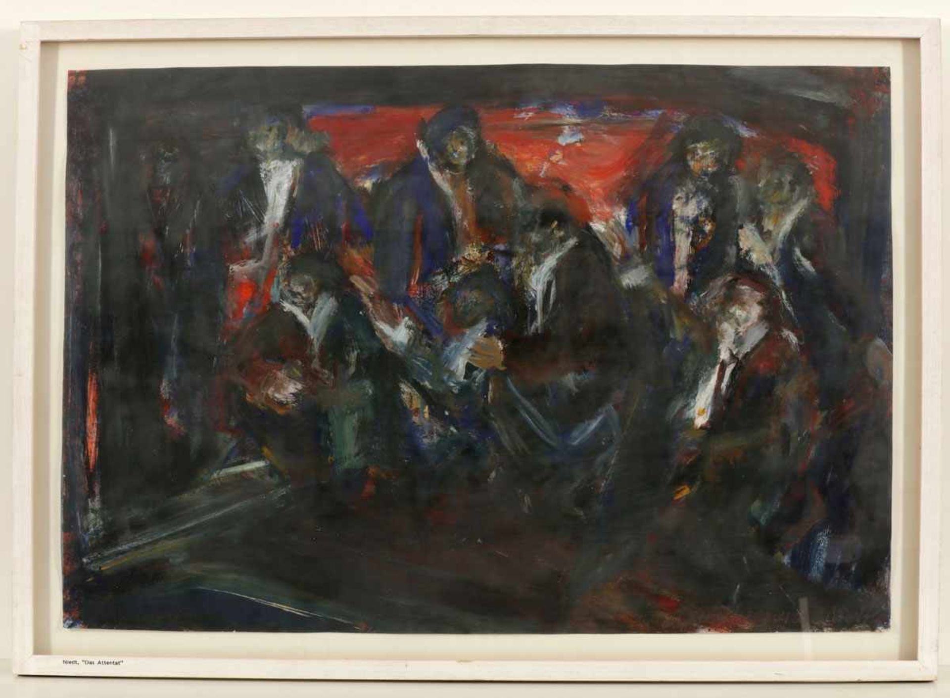 Bettina Niedt1957 Berlin - "Das Attentat" - Tempera/Papier. 67,4 x 94,8 cm. Sign. und dat. r. u.: B. - Image 2 of 2