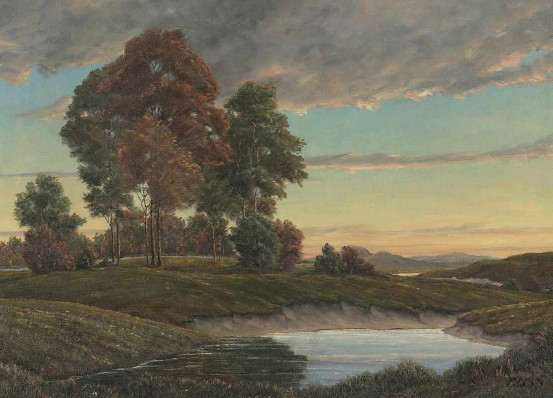 Hans Peter Koken1886 Hannover - 1957 Hannover - Landschaft mit Flußlauf - Öl/Lwd. 50,5 x 71 cm.