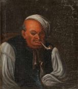 Künstler des 18. Jahrhunderts- Mann mit Pfeife - Öl/Lwd. Doubl. 19,5 x 17,5 cm. Rahmen. Krakelee.