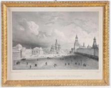 Lithograf des 19. Jahrhunderts- "Vue de la Place et Facade du Corps de Boutiques" - Lithografie.