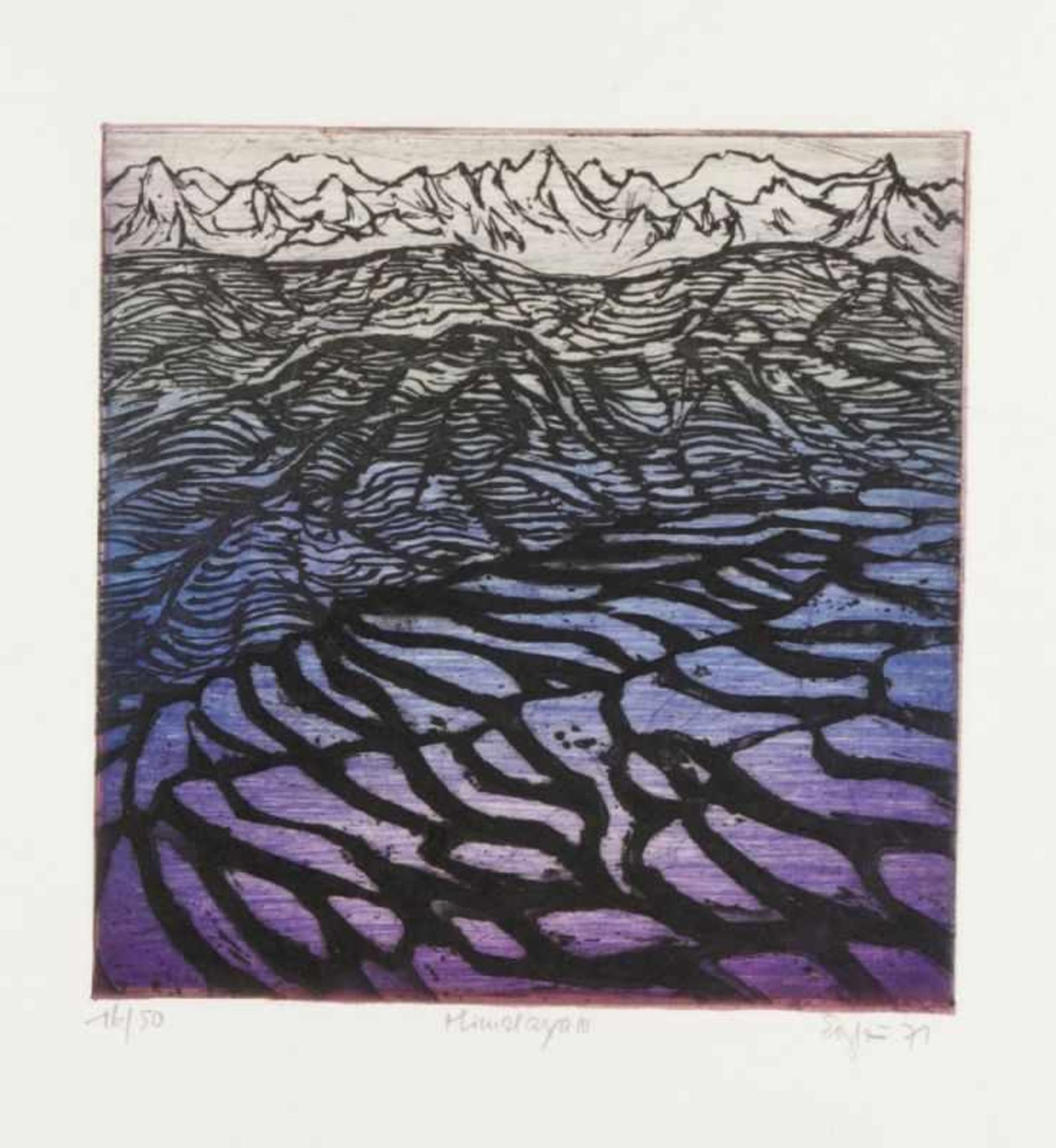 Otto Eglau1917 Berlin - 1988 Kampen - "Himalaya III" - Farbradierung/Papier. 16/50. 19 x 19 cm, 34,8
