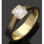 Solitär-Diamantring von 1 ct.750er GG, gestemp. 1 Diamant im Prinzess-Schliff von ca. 1,005 ct. (