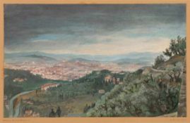Arnold Leissler d. Ä.1911 Hannover - lebt in Polen - "Florenz, Blick von Trespiano" - Gouache/Papier