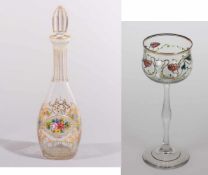 Jugendstil Karaffe mit Stöpsel und Kelchglas Theresienthal- Blüten - Farbloses Glas, facettiert.