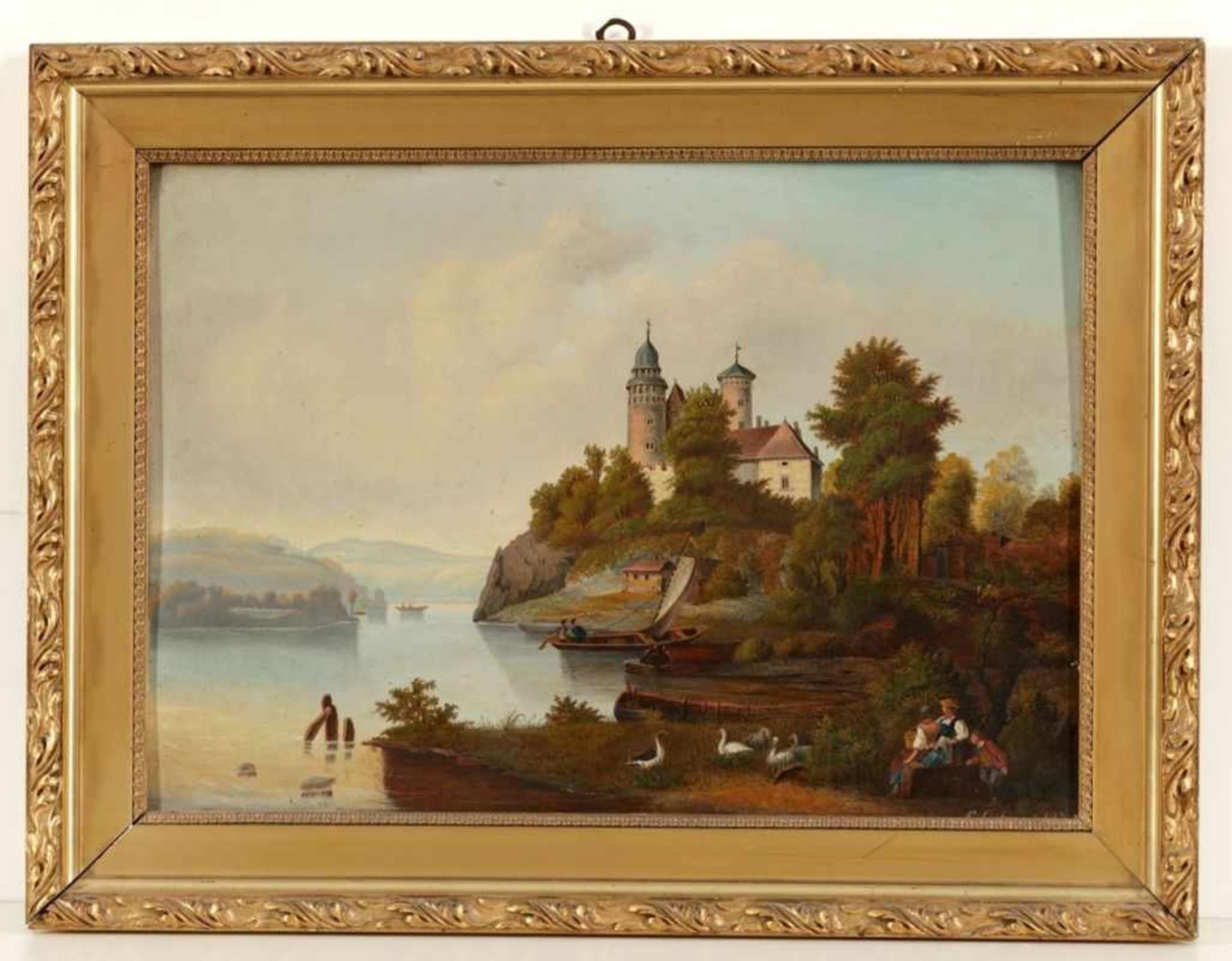 E. GöhnerKünstler des 19. Jahrhunderts - Partie am See - Öl/Metall. 36 x 50,2 cm. Sign. und dat. - Bild 2 aus 2