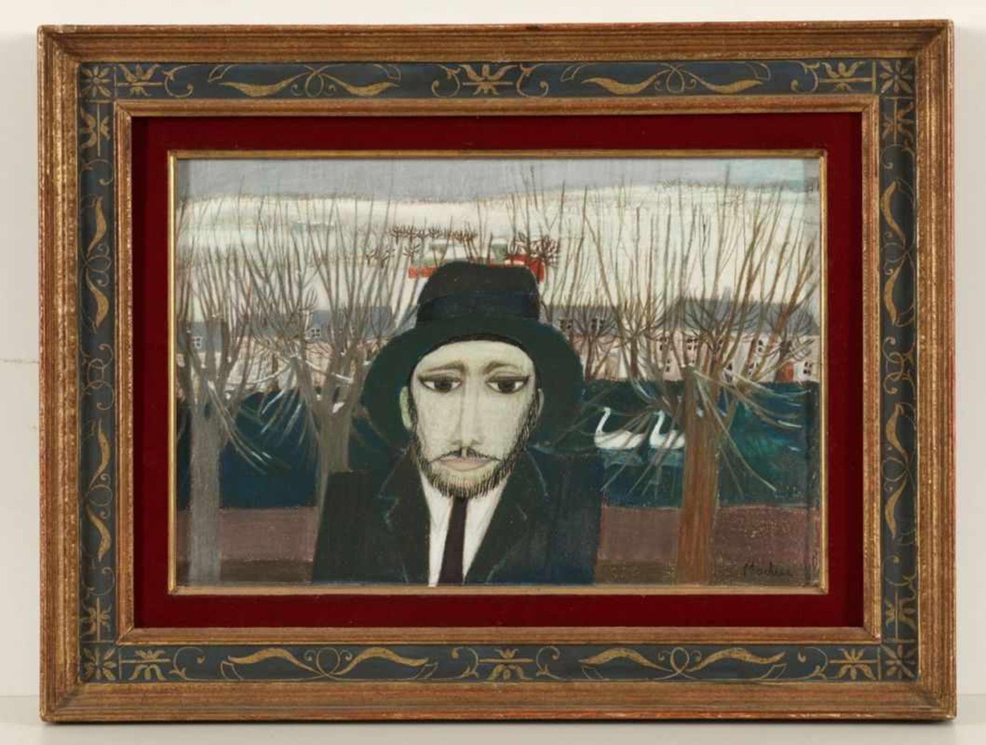 Josette Mortier1928 Metz - 1976 - "Le Rabbin" - Öl/Papier. 29 x 42 cm. Sign. r. u.: Mortier. Auf der - Image 2 of 2