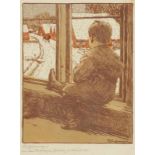 Friedrich Kallmorgen1856 Hamburg-Altona - 1924 Grötzingen - Kind am Fenster - Farblithografie. 22,