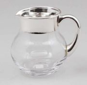 Glaskrug / Water JugGlas. Versilbert. H. 13,5 cm. 0,5 Liter. Breiter Silberrand aus Feinsilber.