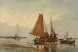 J. W. Hamilton Marr1846 Erdington - 1913 - Fischerboote - Öl/Leinwand. 51 x 77 cm. Sign. r. u.: H.