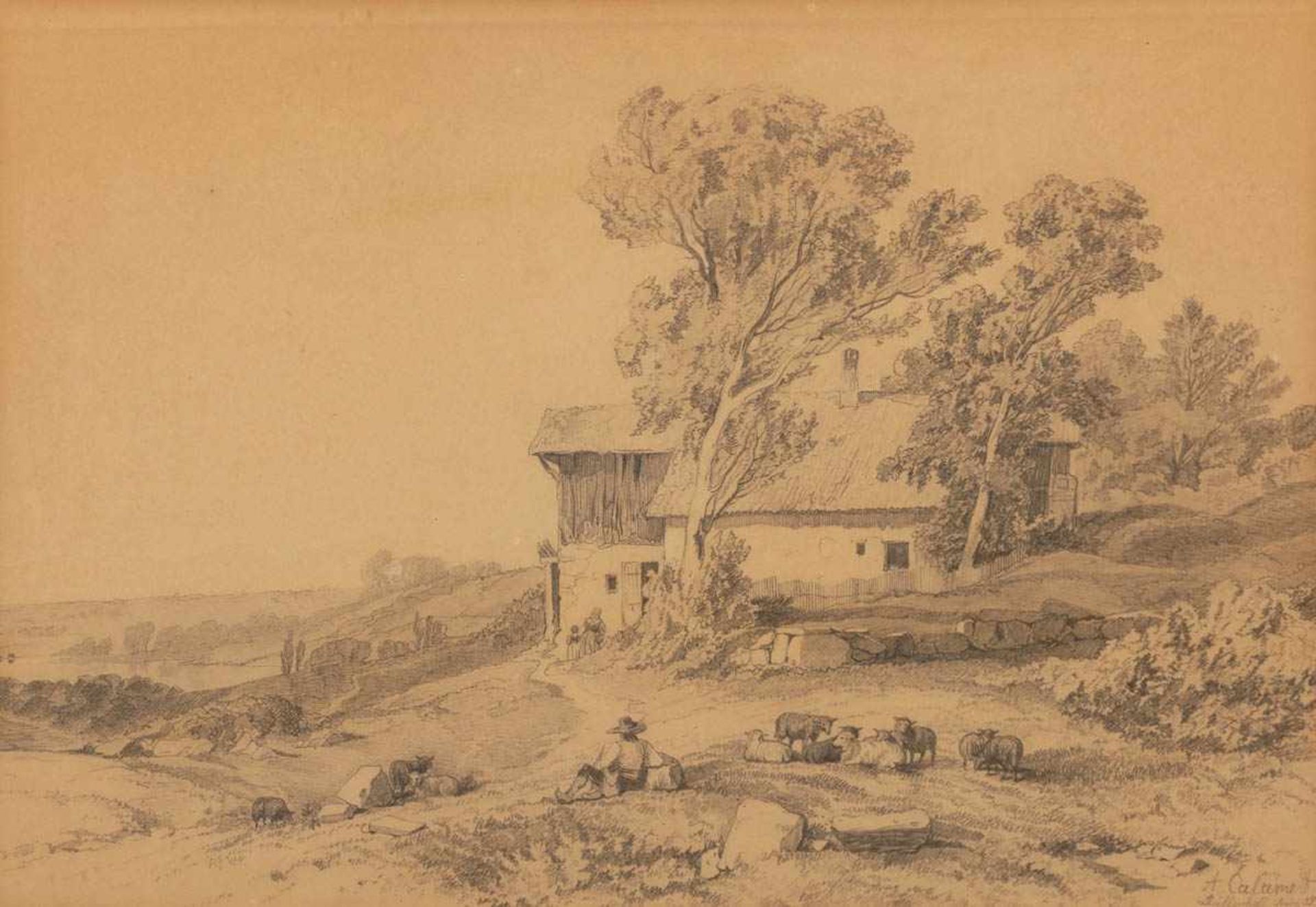 Alexandre Calame1810 Arabie (Vevey) - 1864 Menton attr. - Idyllische Landschaft mit rastendem