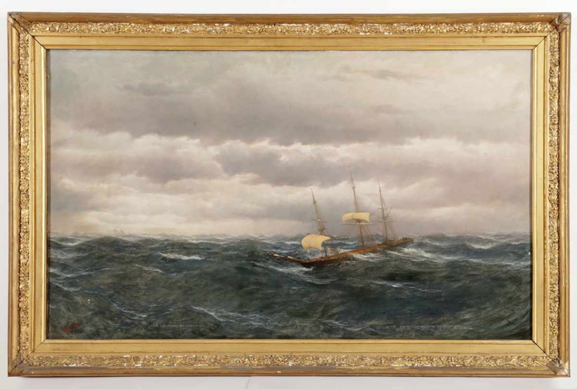 David James1853 - 1904 - Dreimaster in stürmischer See - Öl/Lwd. 77 x 127 cm. Sign. und dat. l. - Bild 3 aus 3