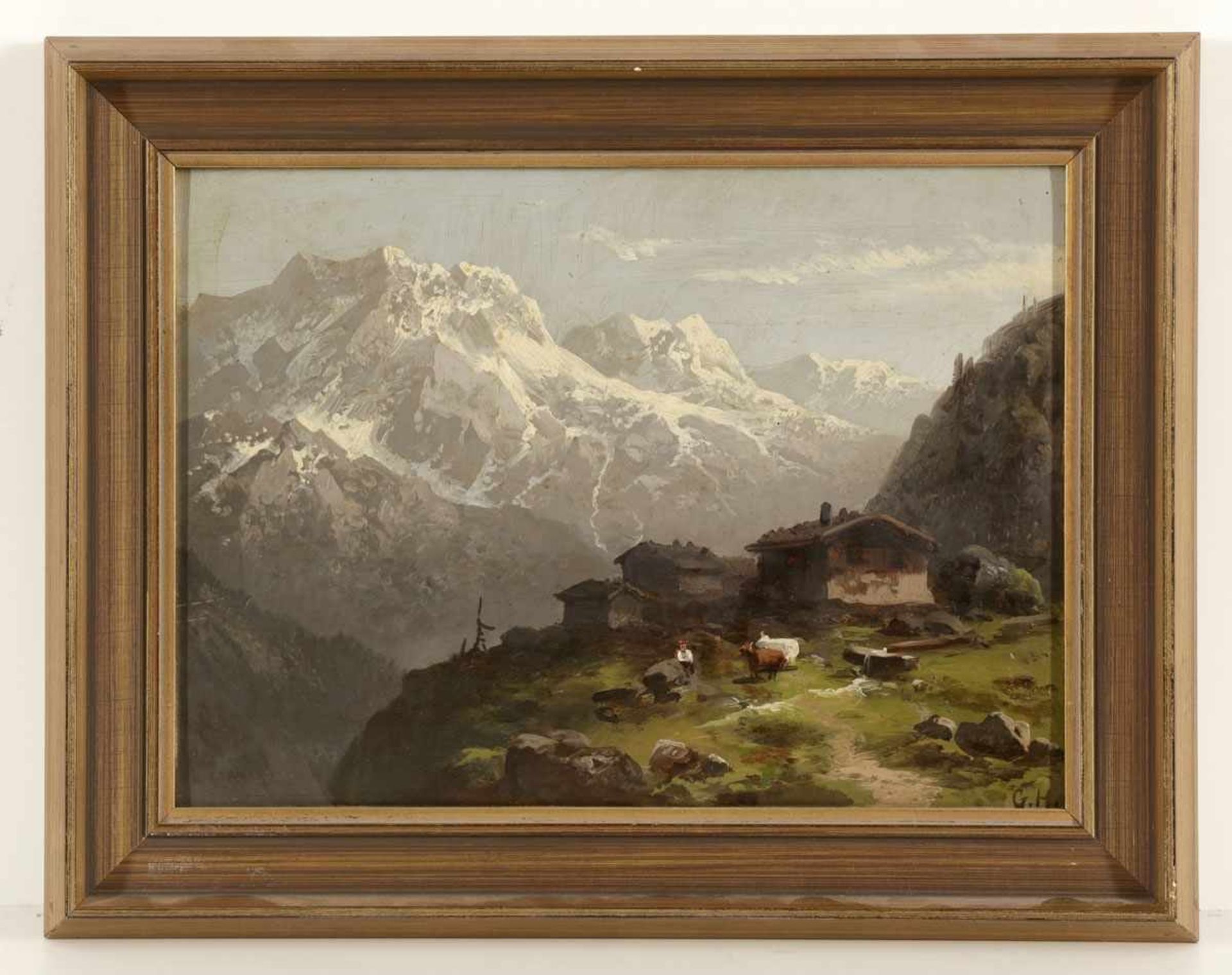 Monogrammist des 20. Jahrhunderts- Alm - Öl/Hartfaser. 21 x 28,5 cm. Monogr. r. u.: G. H. Rückseitig - Bild 2 aus 2