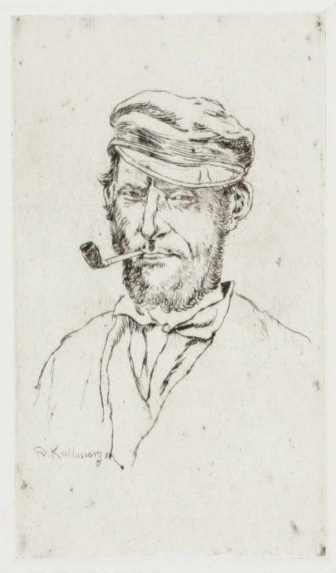Friedrich Kallmorgen1856 Hamburg-Altona - 1924 Grötzingen - Alter Mann an Krücke - Radierung/Papier. - Bild 4 aus 7