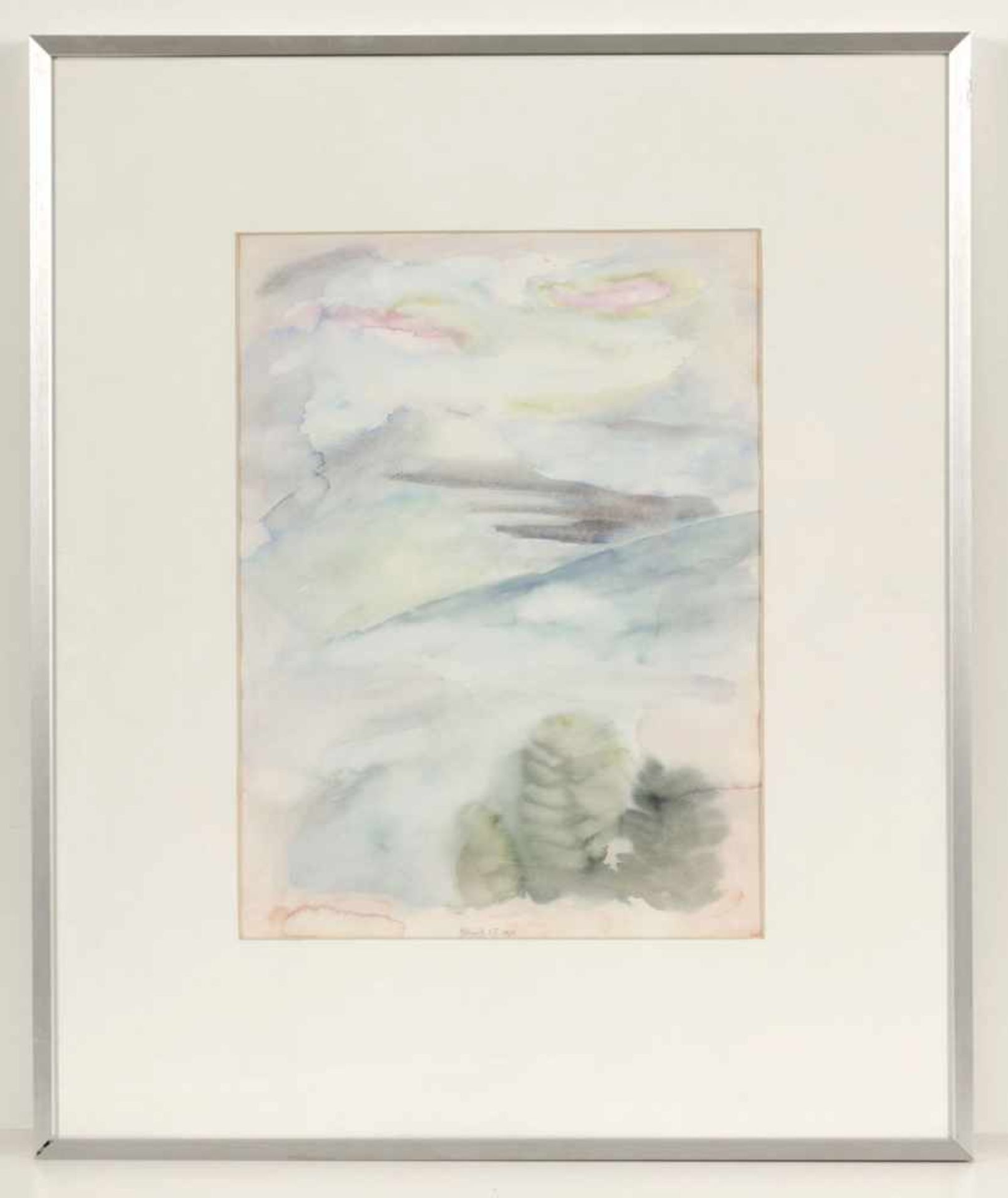 Helmut Silbermann1948 Dresden - Berglandschaft mit drei Bäumen im Vordergrund - Aquarell/Papier. - Bild 2 aus 2