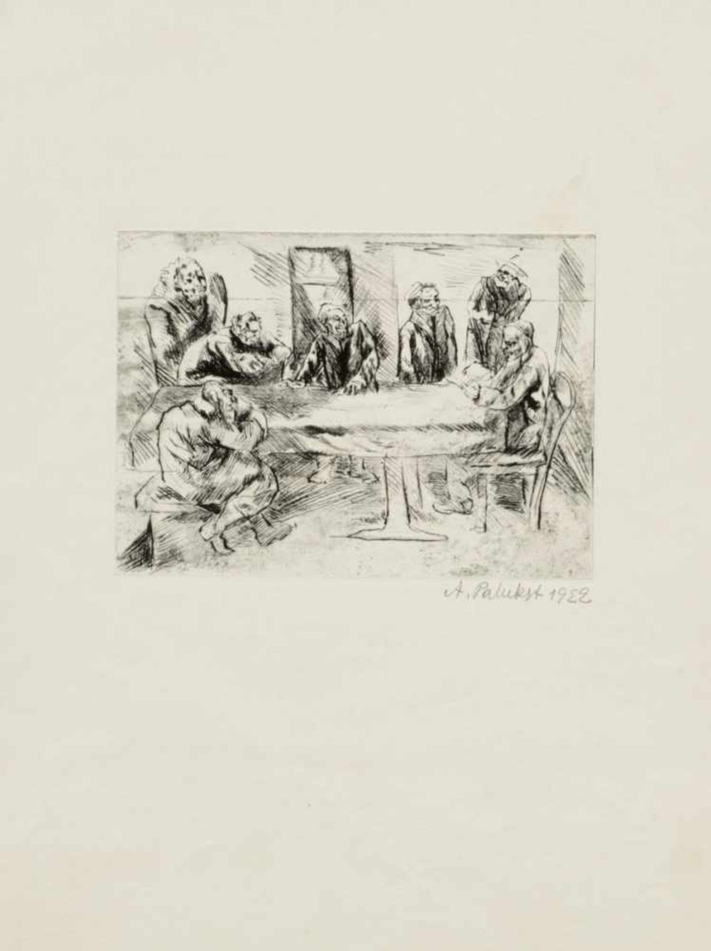 Abraham Palukst1895 - 1926 - Szenen aus dem Bethaus (III) - Radierung/Papier. 11 x 15 cm, 32,5 x - Image 2 of 2