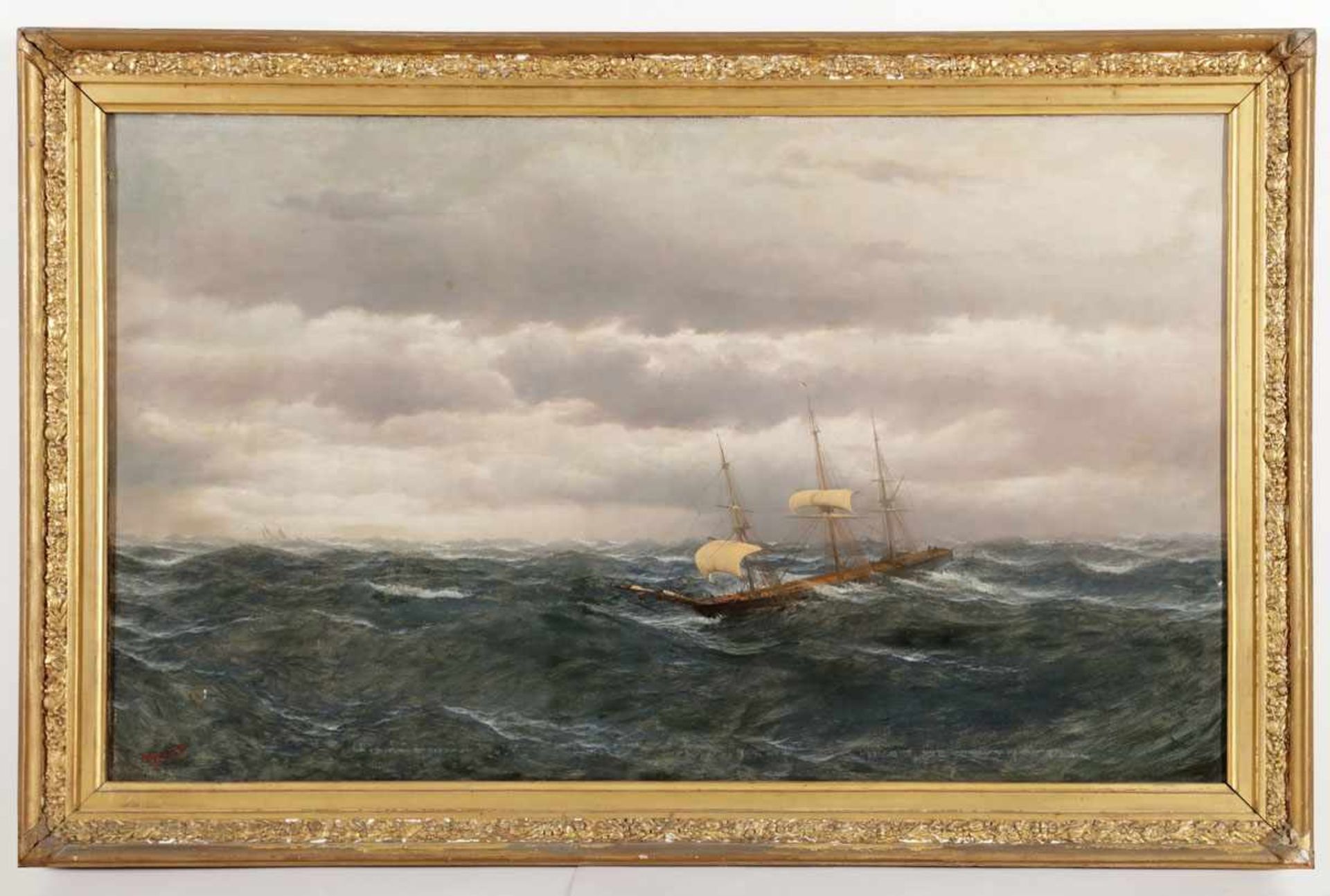 David James1853 - 1904 - Dreimaster in stürmischer See - Öl/Lwd. 77 x 127 cm. Sign. und dat. l. - Bild 2 aus 3