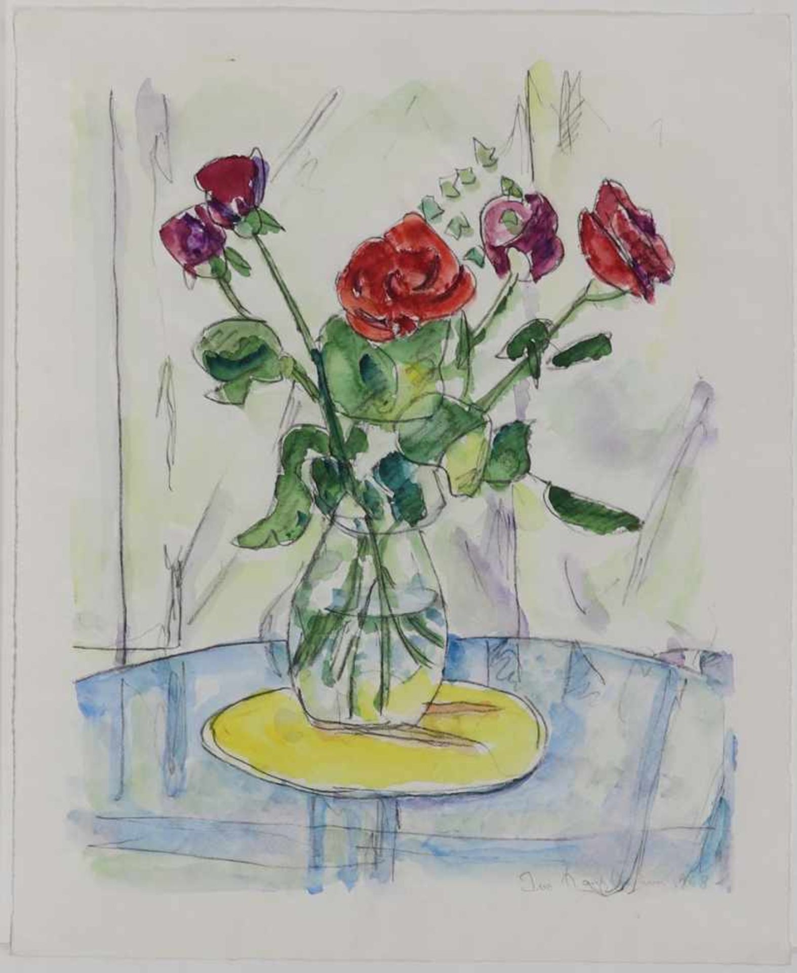 Ivo Hauptmann1886 Erkner - 1973 Hamburg - Blumen in Vase - Aquarell über Bleistift/Papier. 46,7 x