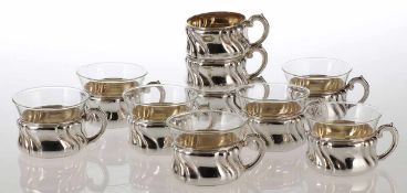 10 Teeglashalter im Barock StilWilhelm Binder/Schwäbisch Gmünd. 800er Silber. Punzen: Herst.-