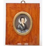 MiniaturFrankreich, 1840. - "Marie Coste de Triquerville" - Gouache/Elfenbein. 9 x 7,5 cm. Sign. und