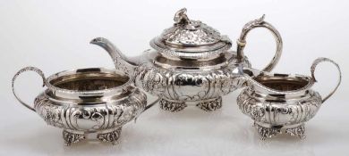 3tlg. TeeserviceCharles Thomas Fox/London, um 1825/26. 925er Silber. Punzen: Herst.-Marke, Stadt-