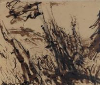 Künstler des 20. Jahrhunderts- Baumlandschaft - Tusche/braunes Papier. 24,8 x 29,3 cm (