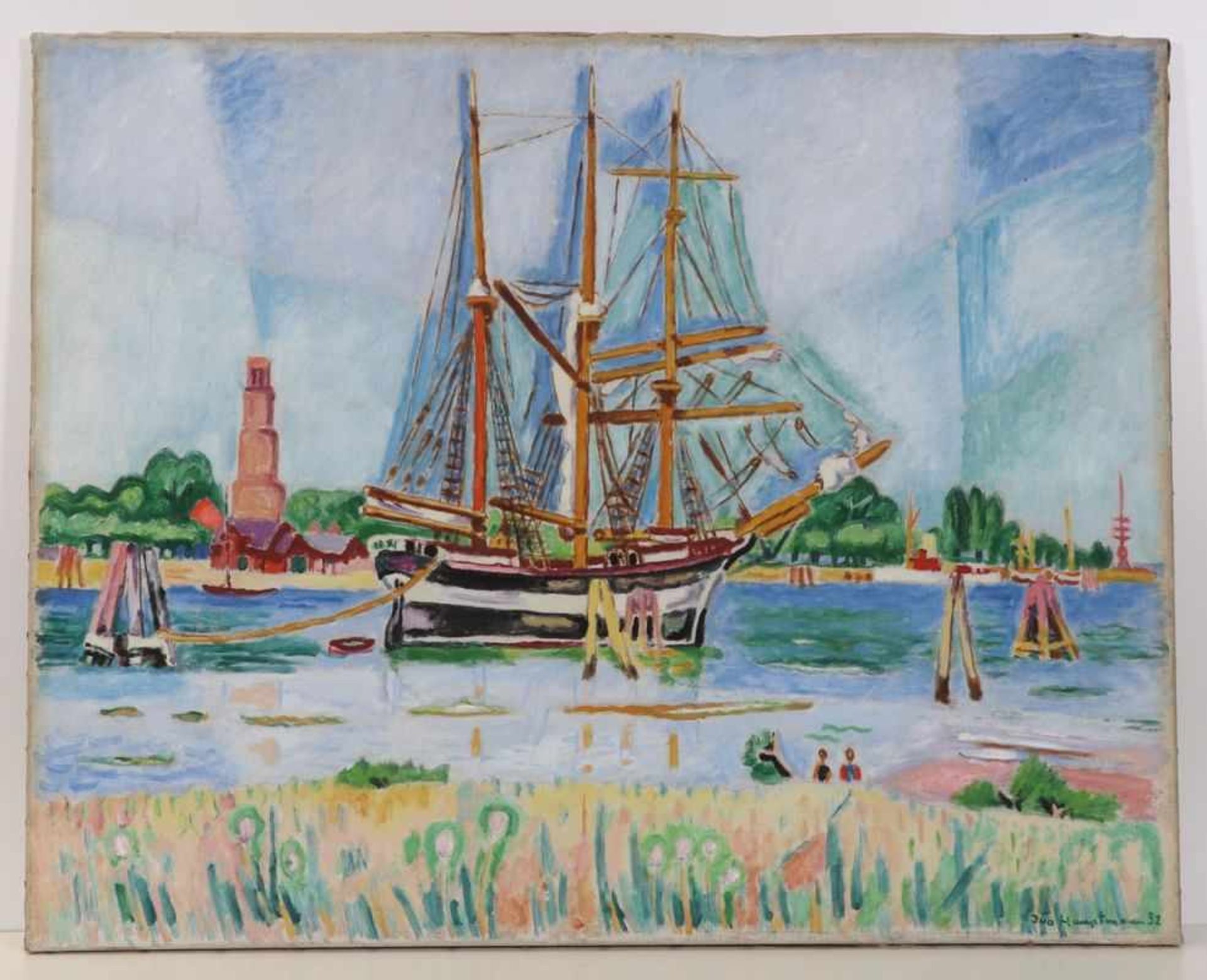 Ivo Hauptmann1886 Erkner - 1973 Hamburg - "Segelschiff vor Travemünde" - Öl/Lwd. 74 x 92,5 cm. Sign. - Bild 2 aus 3