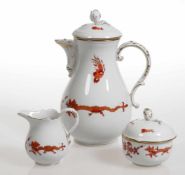 3tlg. KaffeesetStaatliche Porzellan Manufaktur, Meissen 1980. - Hofdrache - Porzellan, weiß,