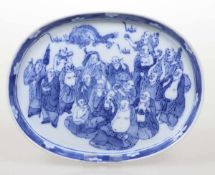 TablettChina, um 1900. Porzellan. Blaue Unterglasurmalerei. 2 x 24,5 x 19 cm. Ungemarkt. Spiegel mit