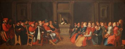 Künstler des 18. Jahrhunderts- Die Sonntagsmesse - Öl/Lwd. Doubl. 92 x 225 cm. Unsigniert. Rahmen.