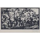 Erich Heckel1883 Döbeln - 1970 Radolfzell - "Blühende Bäume" - Holzschnitt/chamoisfarbenes Papier.