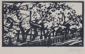 Erich Heckel1883 Döbeln - 1970 Radolfzell - "Blühende Bäume" - Holzschnitt/chamoisfarbenes Papier.