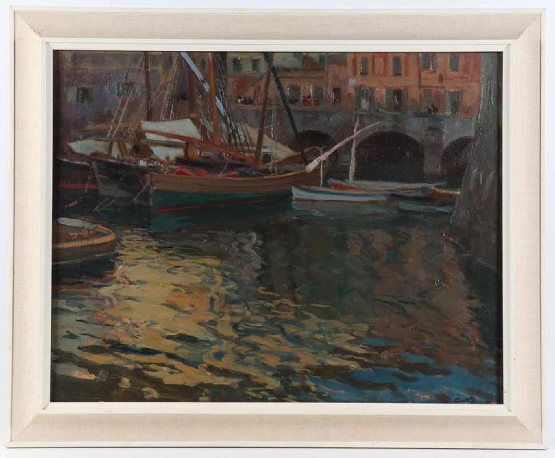 Carl O'Lynch of Town1869 Ljubljana - 1942 Genua - "Abend im Hafen von Camogli" - Öl/Lwd. 50,5 x 63,5 - Bild 2 aus 2