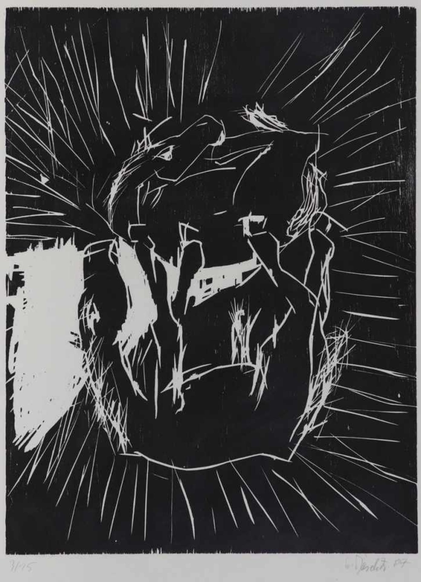 Georg Baselitz1938 Deutschbaselitz - "Zwei Pferde auf der Wiese" - Holzschnitt/Papier. 3/15. 65 x 49