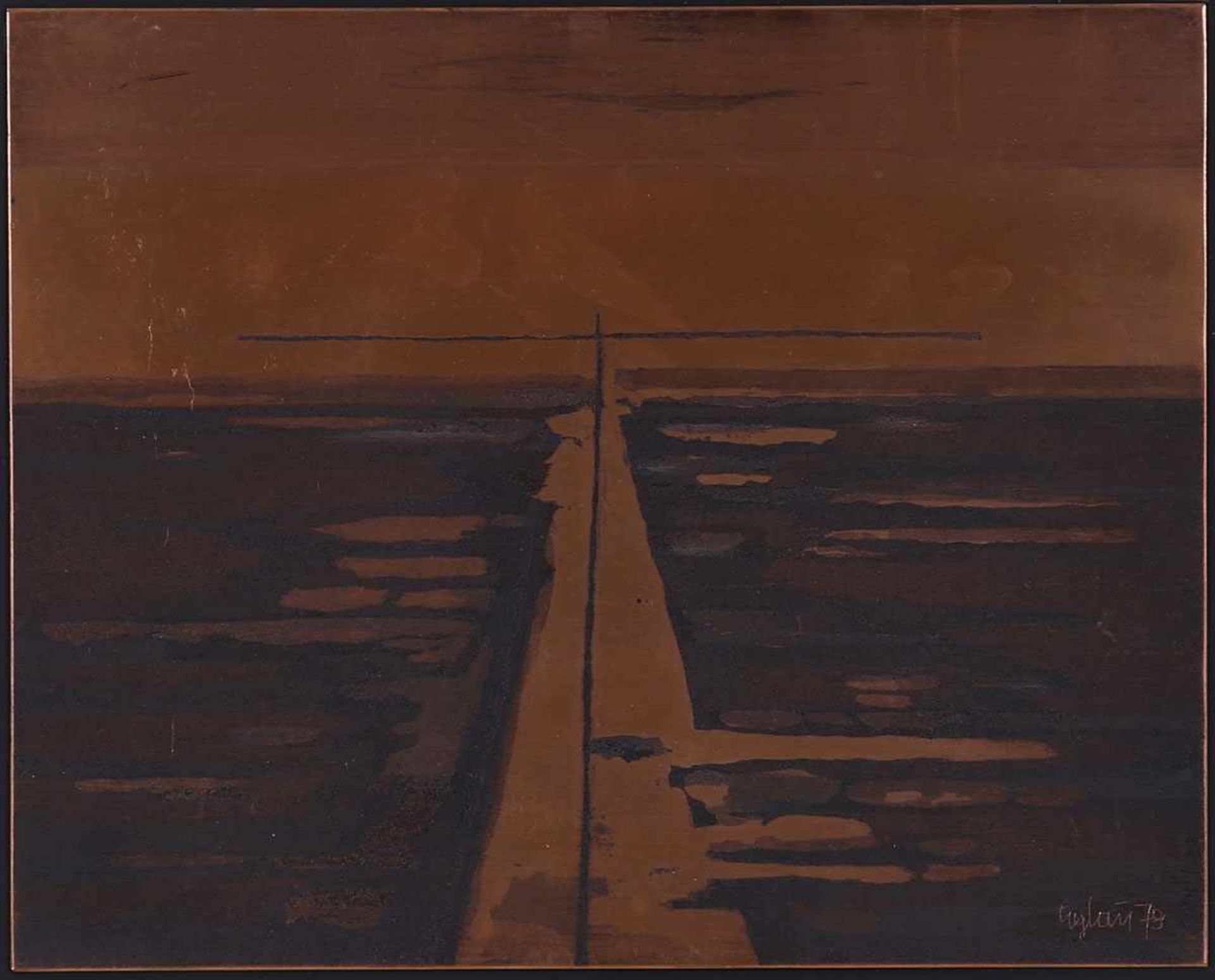 Otto Eglau1917 Berlin - 1988 Kampen - Horizont 4 - Radierplatte als Relief. 20 x 25 cm. Sign. und